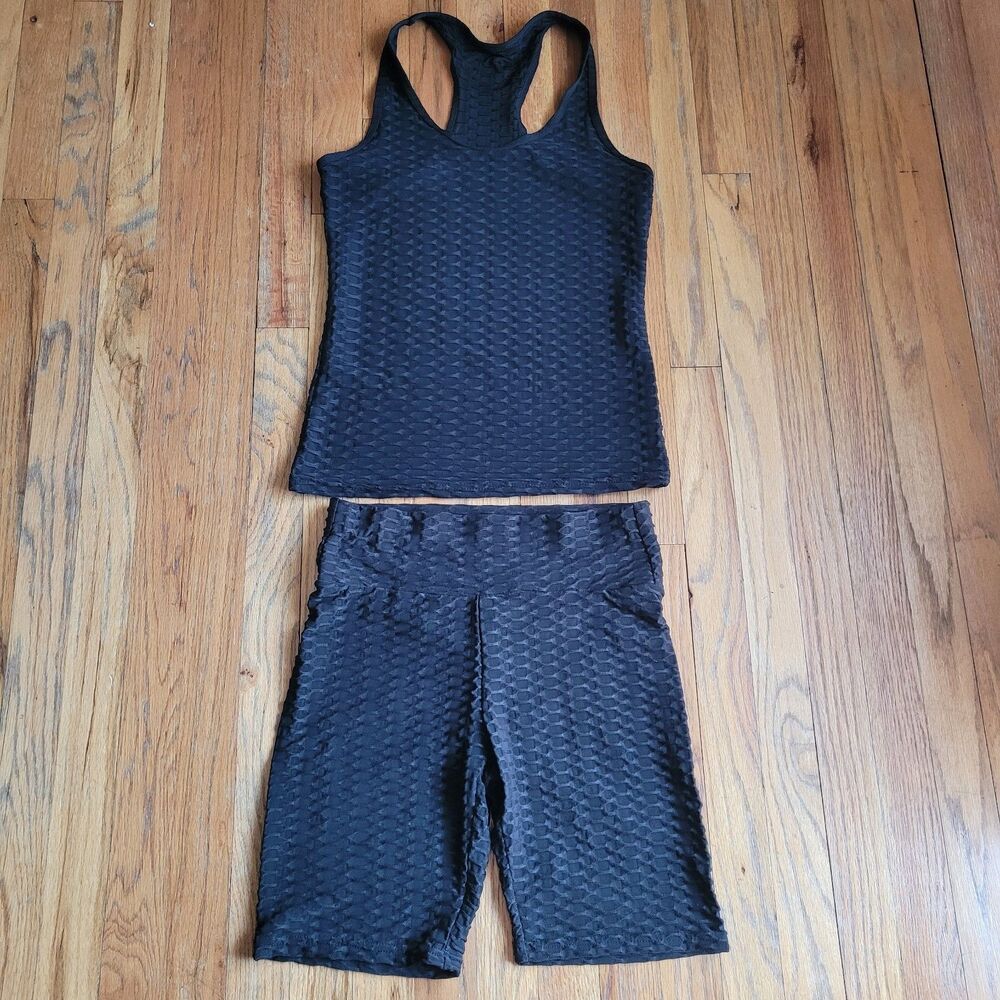 Black Tank Top and Shorts Set Size L/Xl Women's 2 Piece Outfit Set Summer Casual